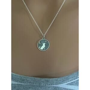 Sterling Silver Gazing Dog with Bronze Star and Moon Necklace